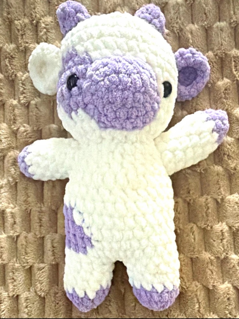 Handmade Crochet White and Purple Cow